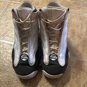 Boys White and Black High-Top Jordan Sneakers